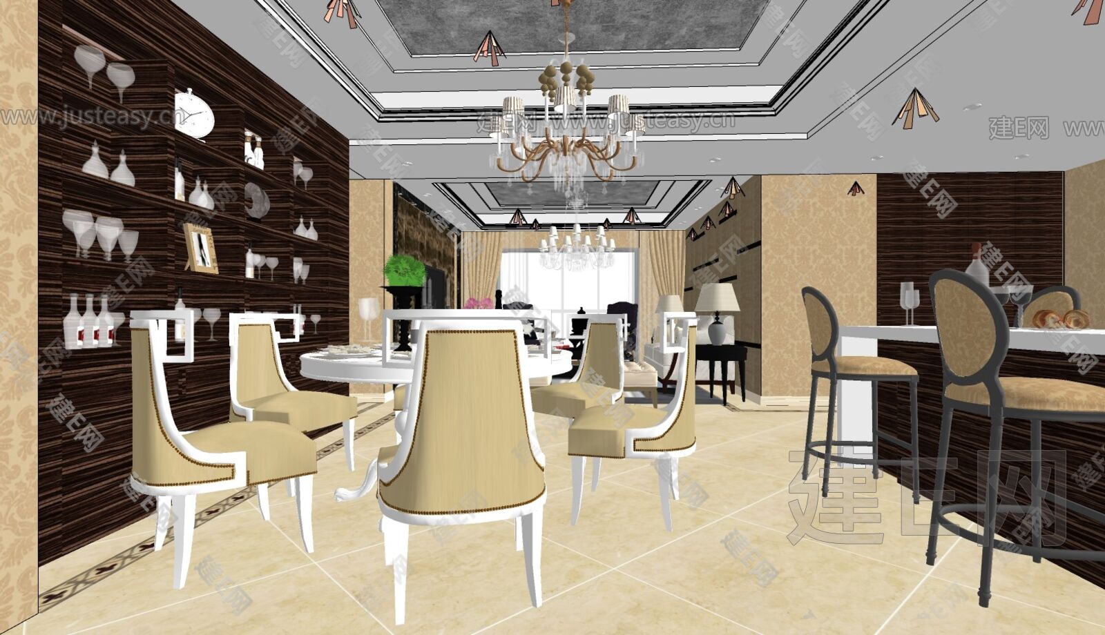 简欧客餐厅模型SU模型下载[ID:109396226]_建e网su模型