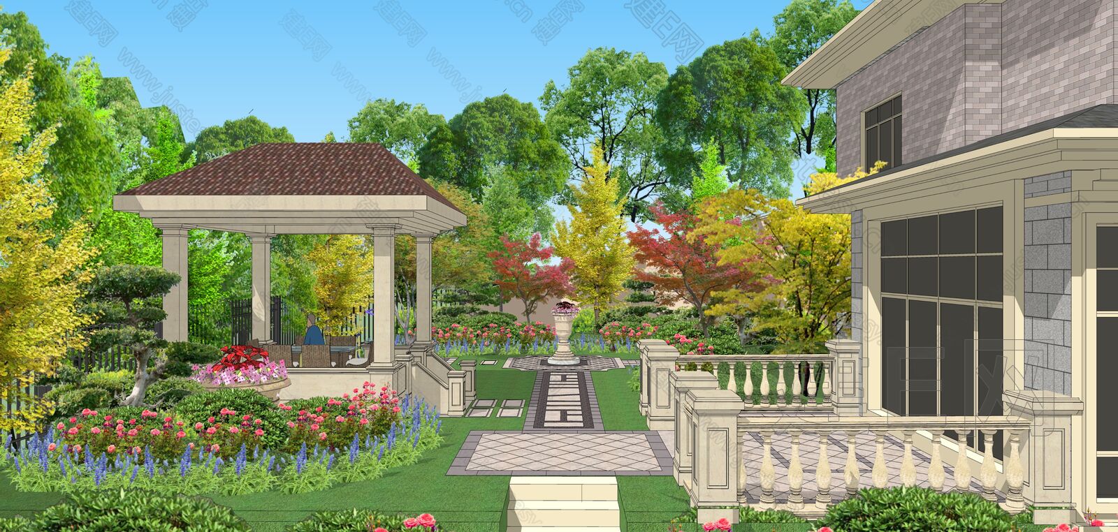 欧式别墅庭院-sketchup模型_sketchup模型库_建E室内设计网!