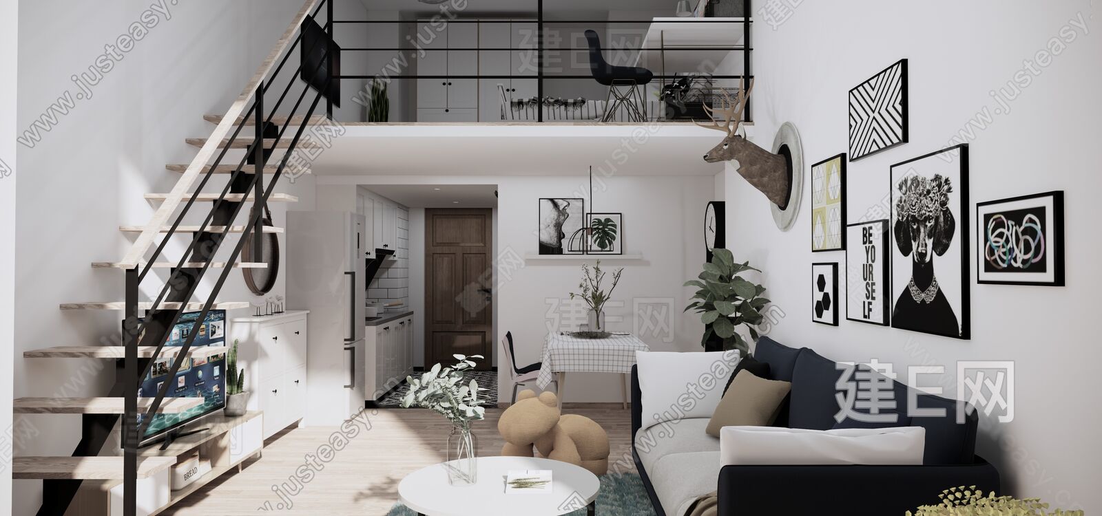 LOFT北欧家装整体方案模型SU模型下载[ID:109199651]_建e网su模型