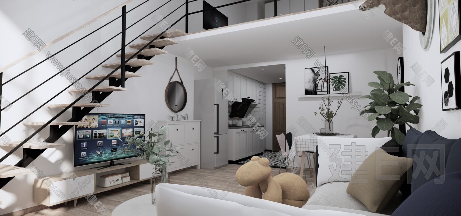 LOFT北欧家装整体方案模型SU模型下载[ID:109199651]_建e网su模型