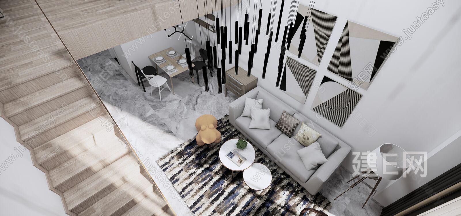 LOFT北欧家装整体方案模型SU模型下载[ID:109199699]_建E室内设计网