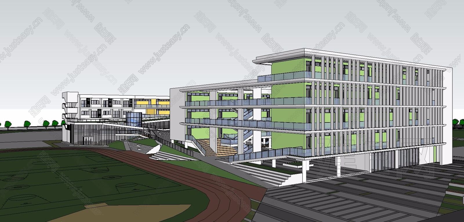 现代教学楼模型SU模型下载[ID:110838166]_建e网su模型
