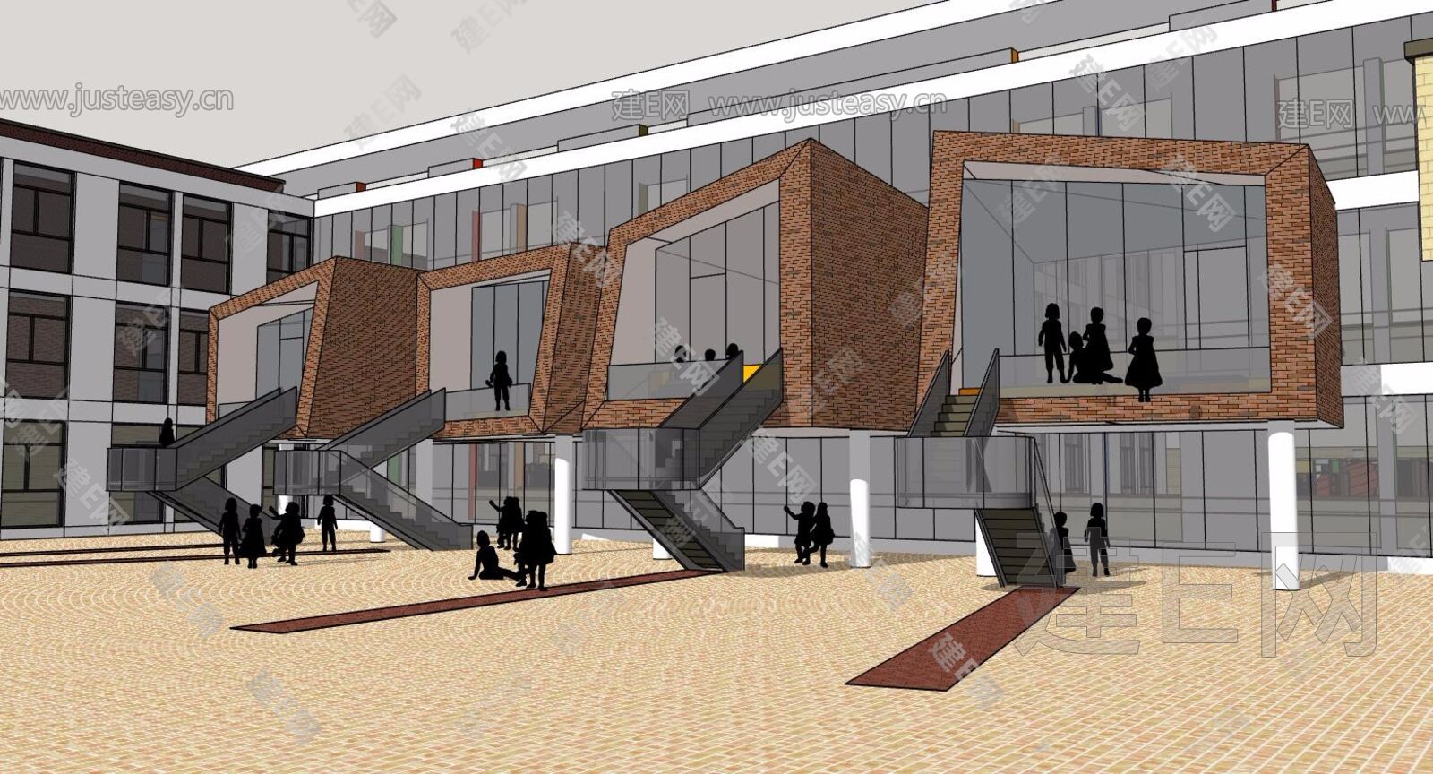 现代学校建筑模型SU模型下载[ID:111493483]_建e网su模型
