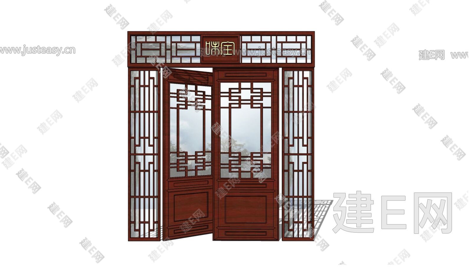 中式花格门模型SU模型下载[ID:111427965]_建e网su模型