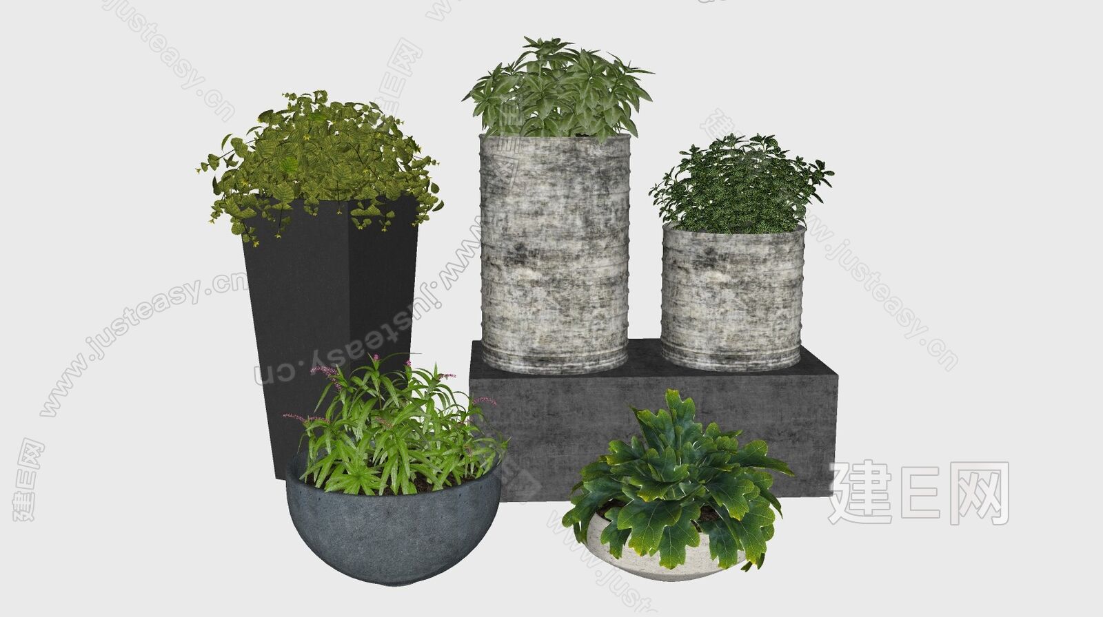 现代绿植盆栽组合模型SU模型下载[ID:113197328]_建e网su模型