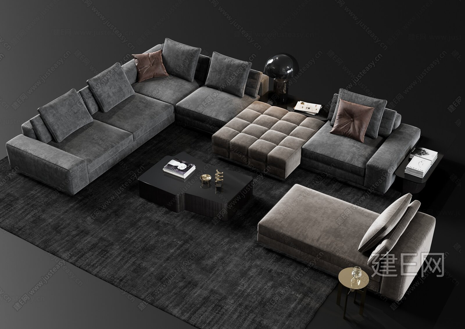 意大利 米洛提 minotti 现代沙发茶几组合模型SU模型下载[ID:100879220]_建e网su模型