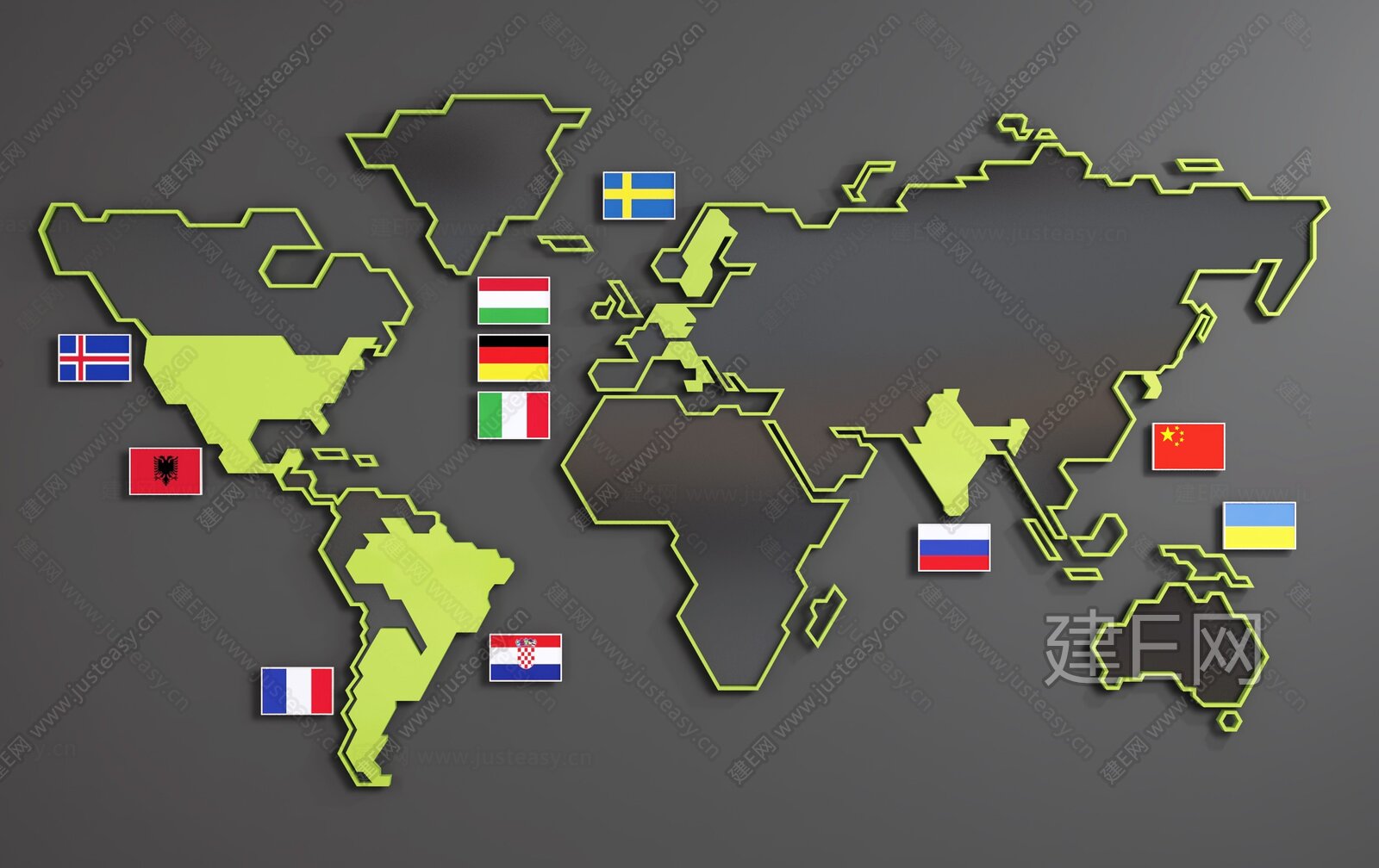 世界地图墙饰挂饰3d模型