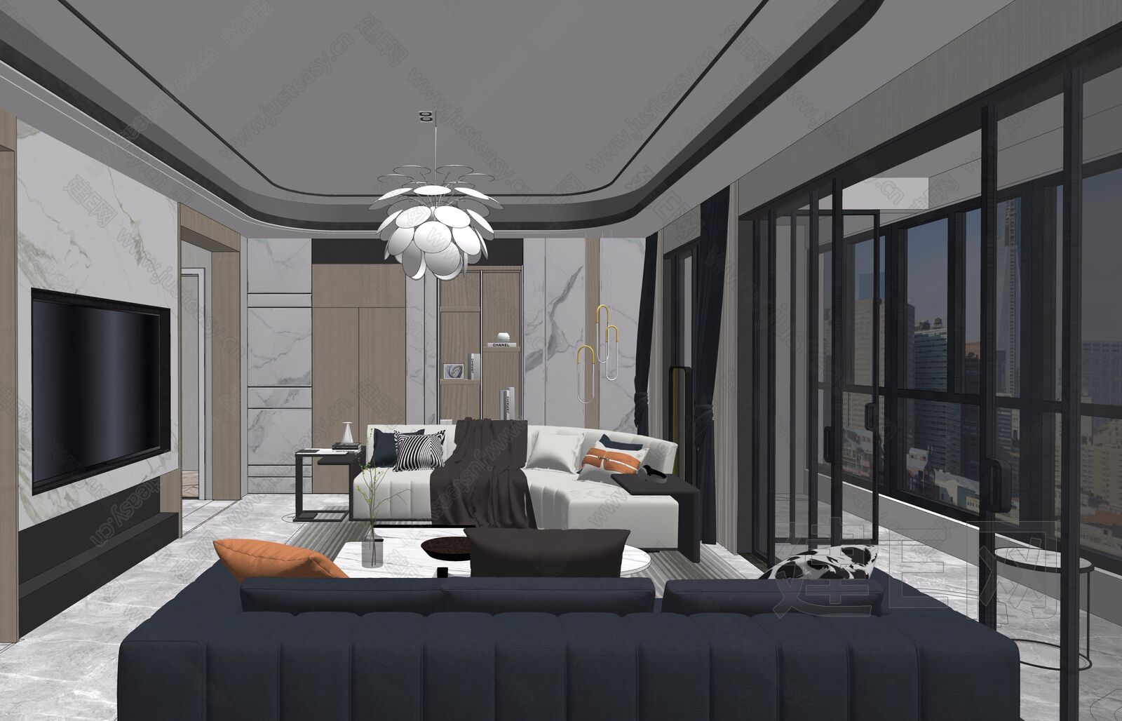 现代客厅模型SU模型下载[ID:105070686]_建e网su模型