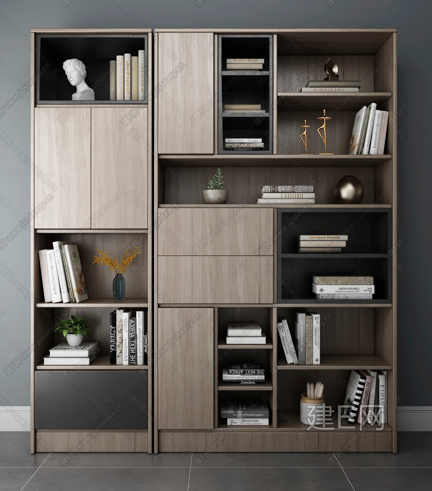现代书柜3d模型下载