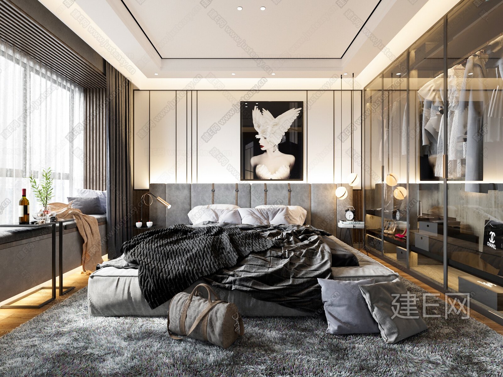 【现代高级灰卧室3d模型】建e网_现代高级灰卧室3d模型下载[ID:103302924]_打造3d现代高级灰卧室模型免费下载平台