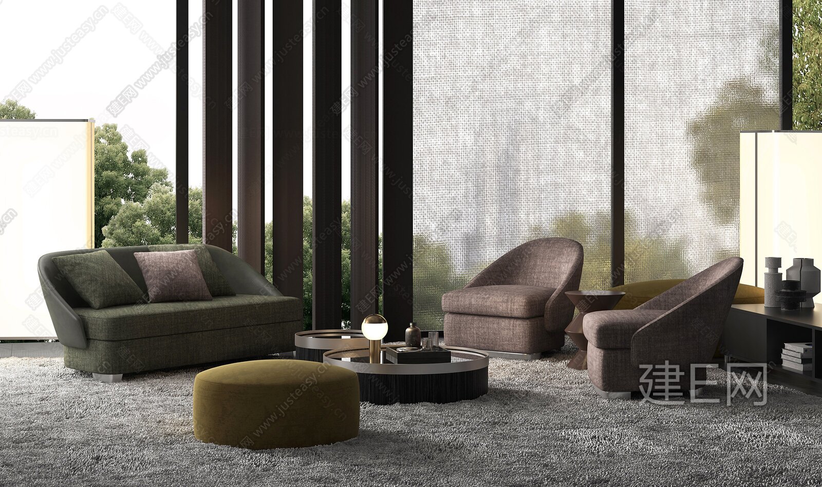 意大利 米洛提 Minotti 现代沙发茶几组合模型SU模型下载[ID:109857135]_建E室内设计网