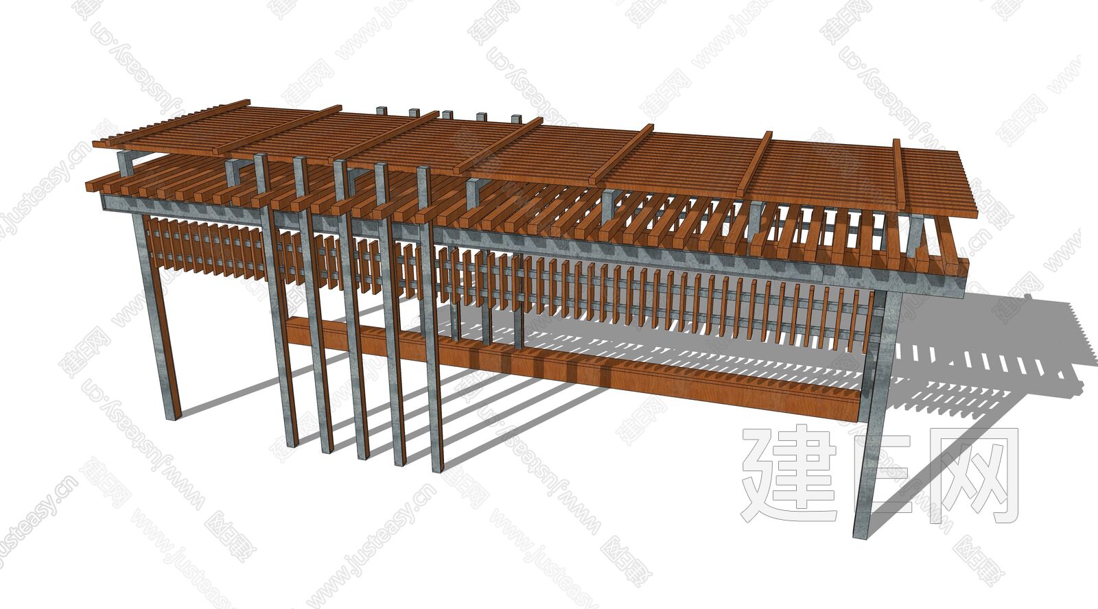 新中式廊架模型SU模型下载[ID:107560961]_建E室内设计网