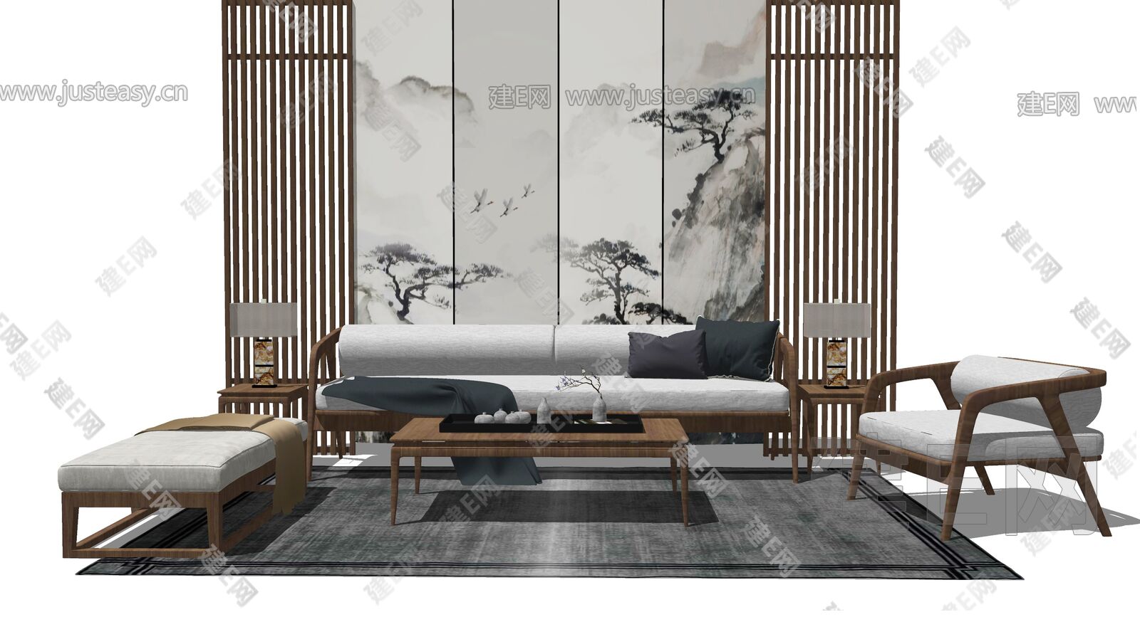 新中式沙发-sketchup模型_sketchup模型库_建E室内设计网!