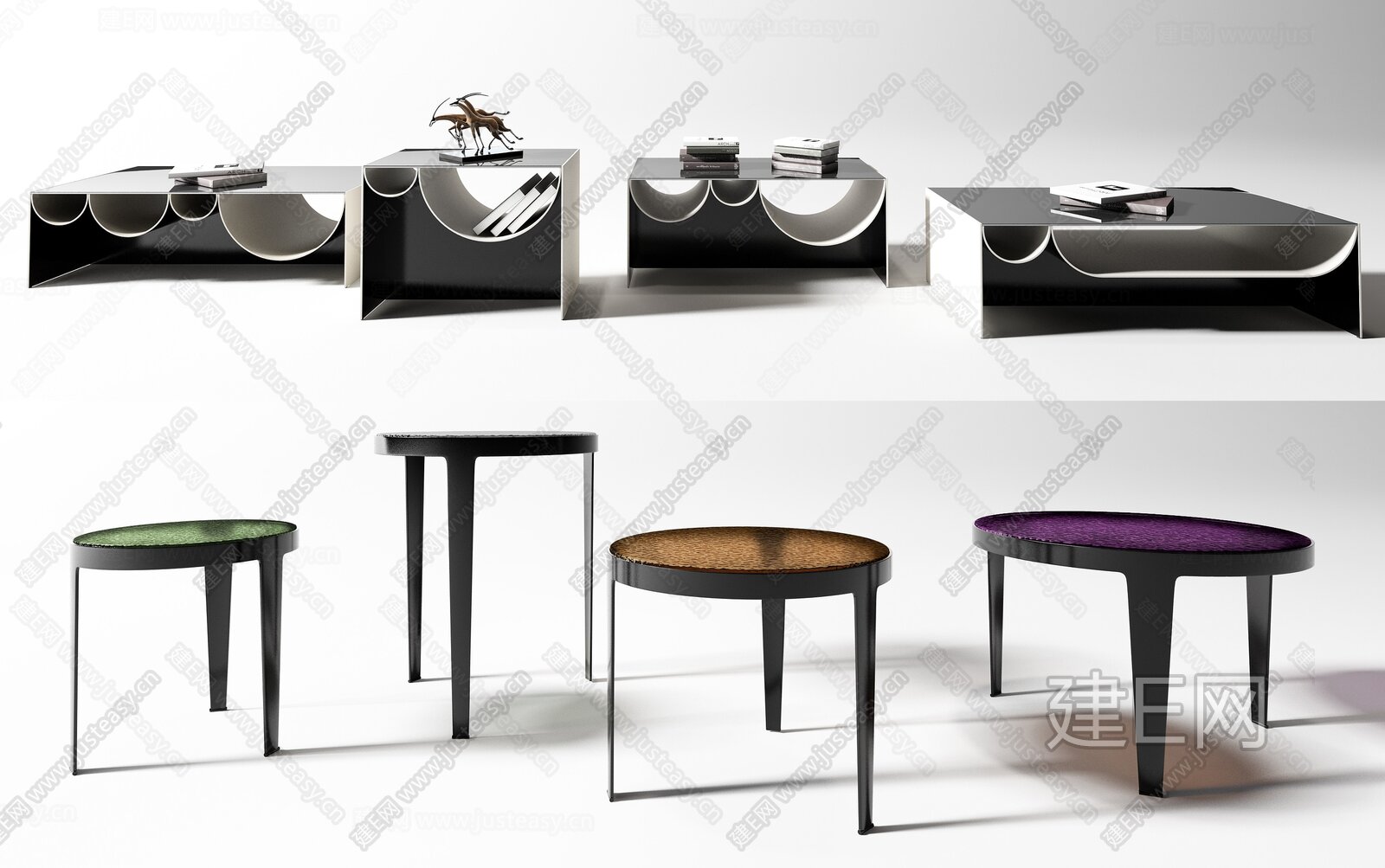 米诺提Minotti 现代茶几组合模型SU模型下载[ID:101141481]_建e网su模型