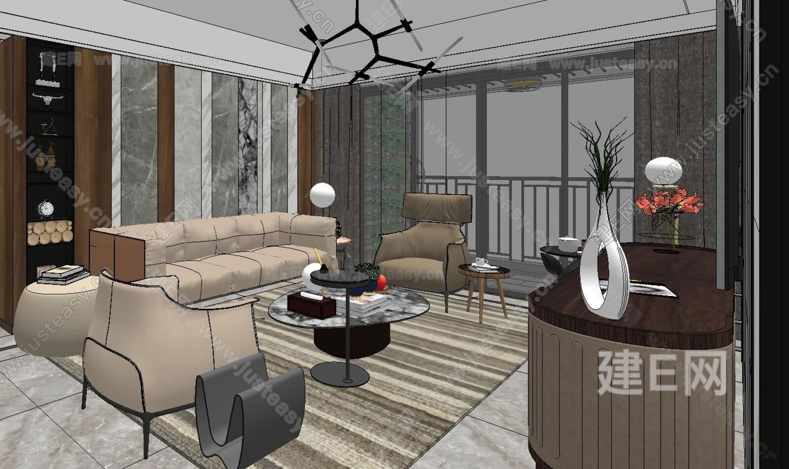 现代风格整体家装方案模型SU模型下载[ID:102121661]_建e网su模型