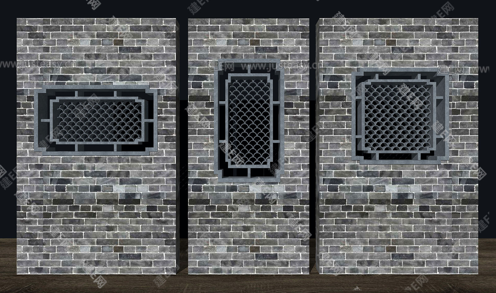 新中式花格墙组合模型SU模型下载[ID:104808521]_建e网su模型