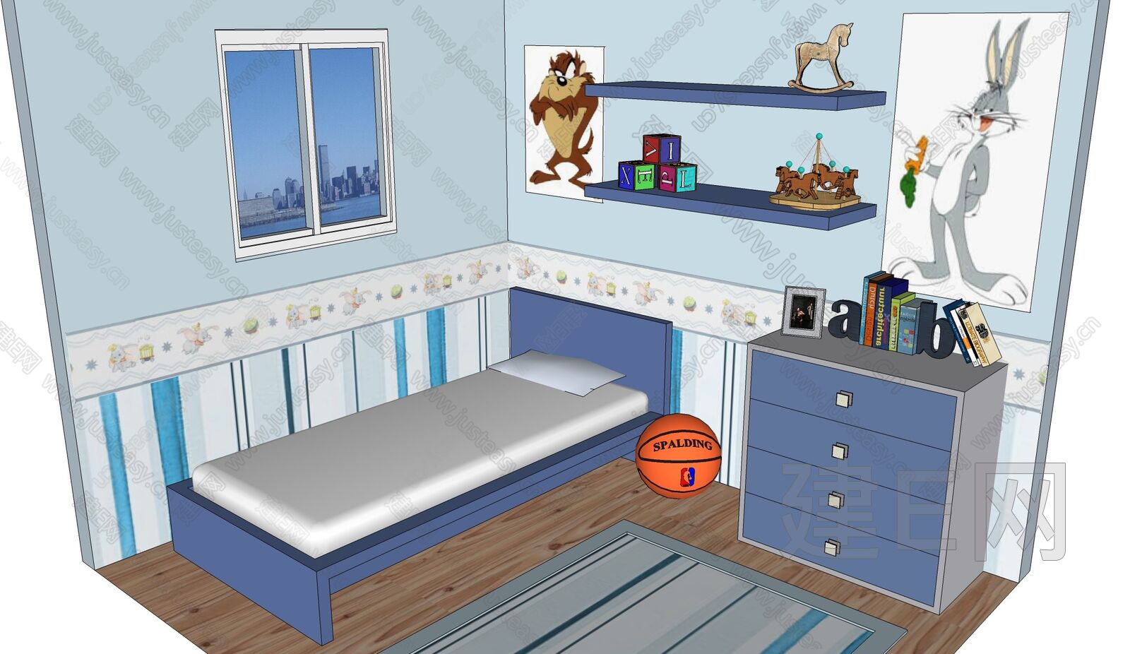 男孩儿童房卧室装修效果图蓝色地中海风格设计_蛙客网viwik.com