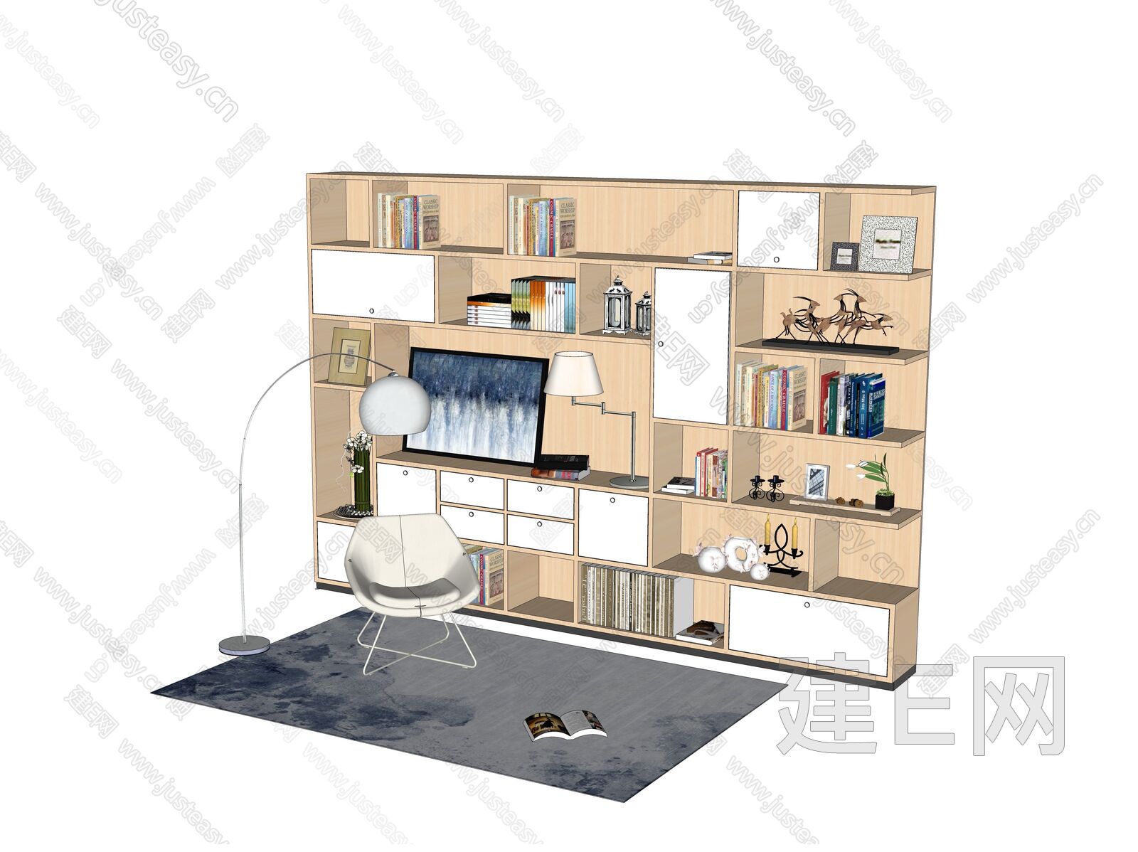 现代风格书柜组合模型SU模型下载[ID:115228792]_建e网su模型