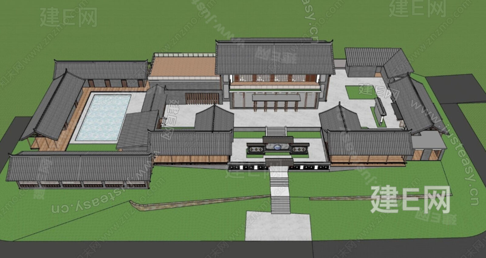 中式古建院落 SU模型下载[ID:115032249]，中式古建院落 ，SU模型下载