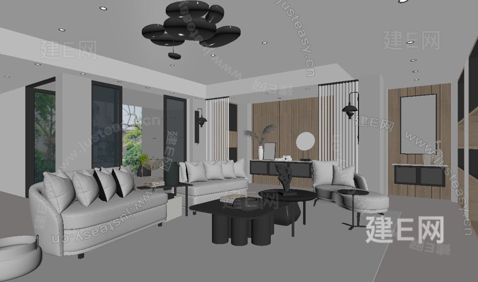 现代客厅模型SU模型下载[ID:114966750]_建e网su模型