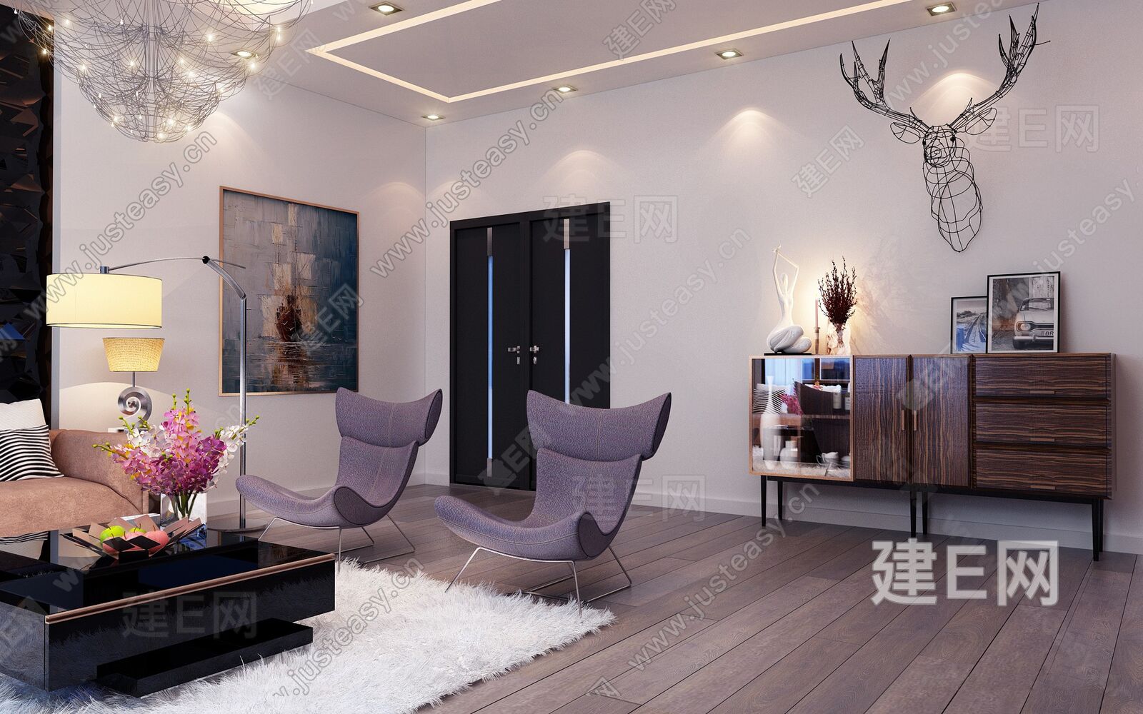 现代客厅模型SU模型下载[ID:116408511]_建e网su模型
