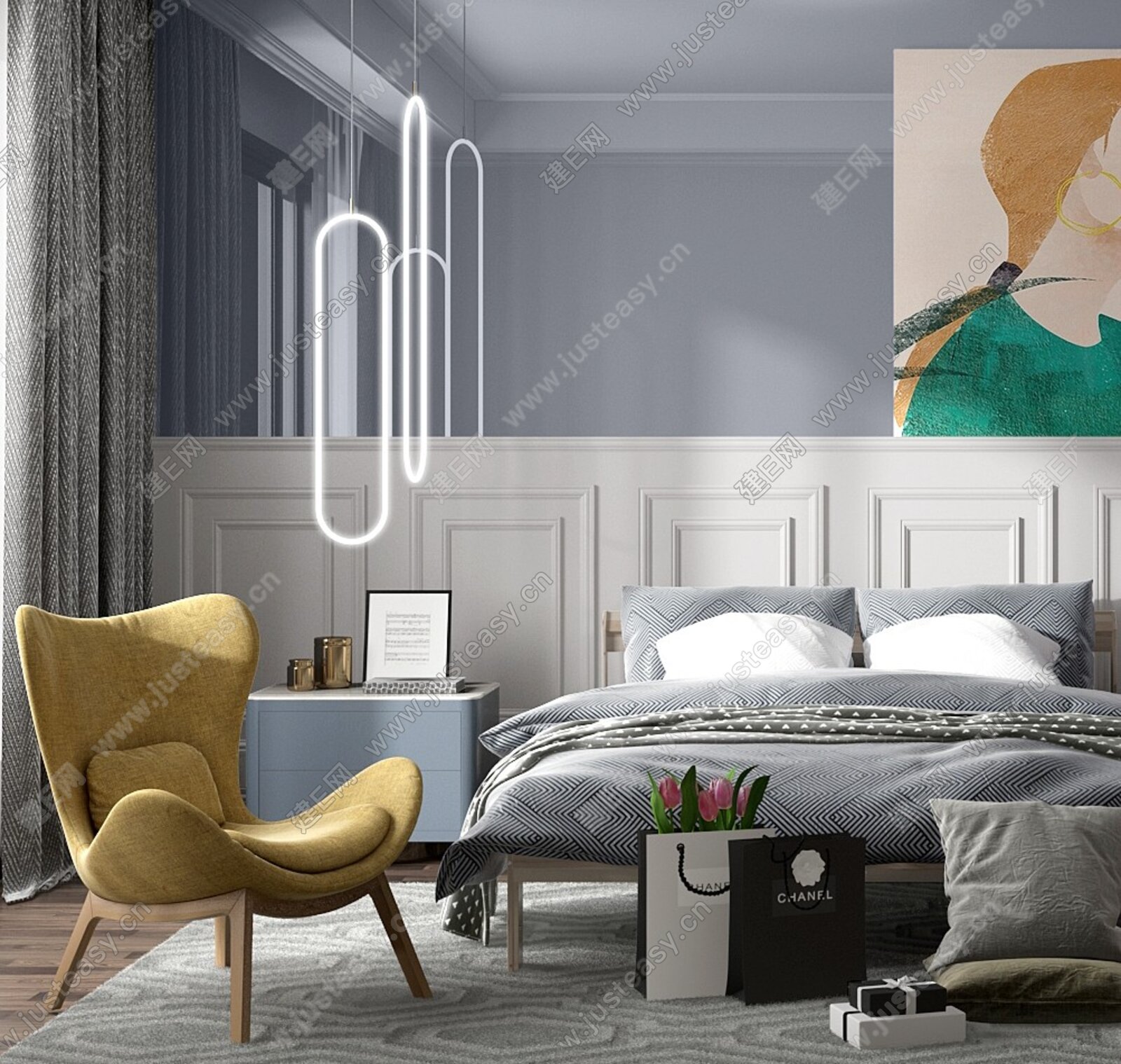 模型_3d北欧卧室模型下载_3d北欧卧室max模型免费下载_建e室内设计网