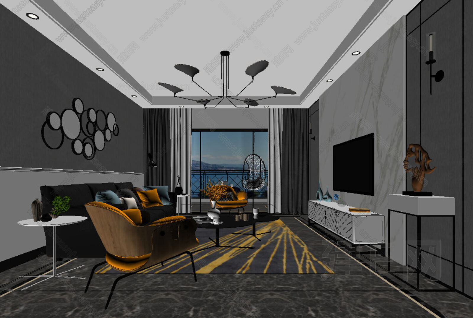 现代客厅模型SU模型下载[ID:116998146]_建e网su模型