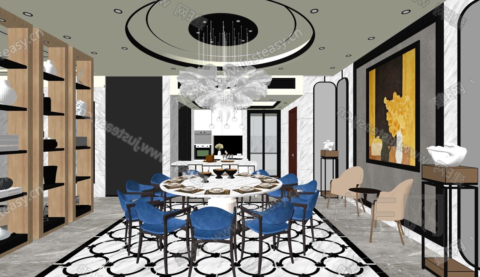 现代餐厅模型SU模型下载[ID:110116981]_建e网su模型