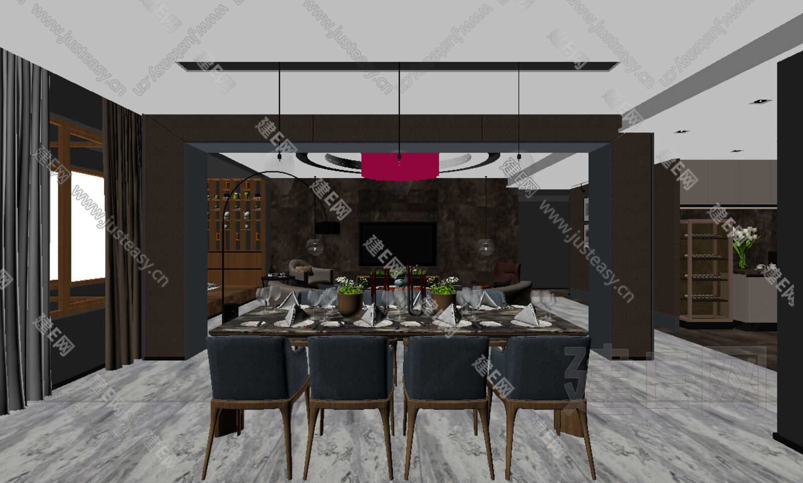 现代餐厅模型SU模型下载[ID:111624250]_建e网su模型