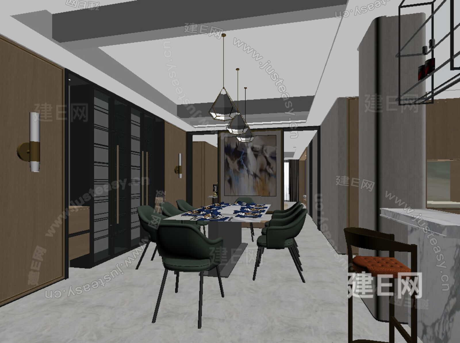 现代餐厅模型SU模型下载[ID:111624284]_建e网su模型