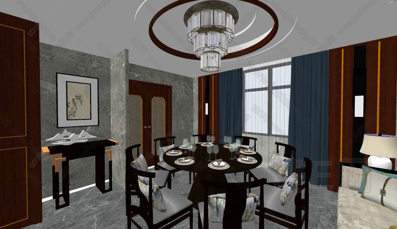 新中式餐厅模型SU模型下载[ID:111755501]_建e网su模型