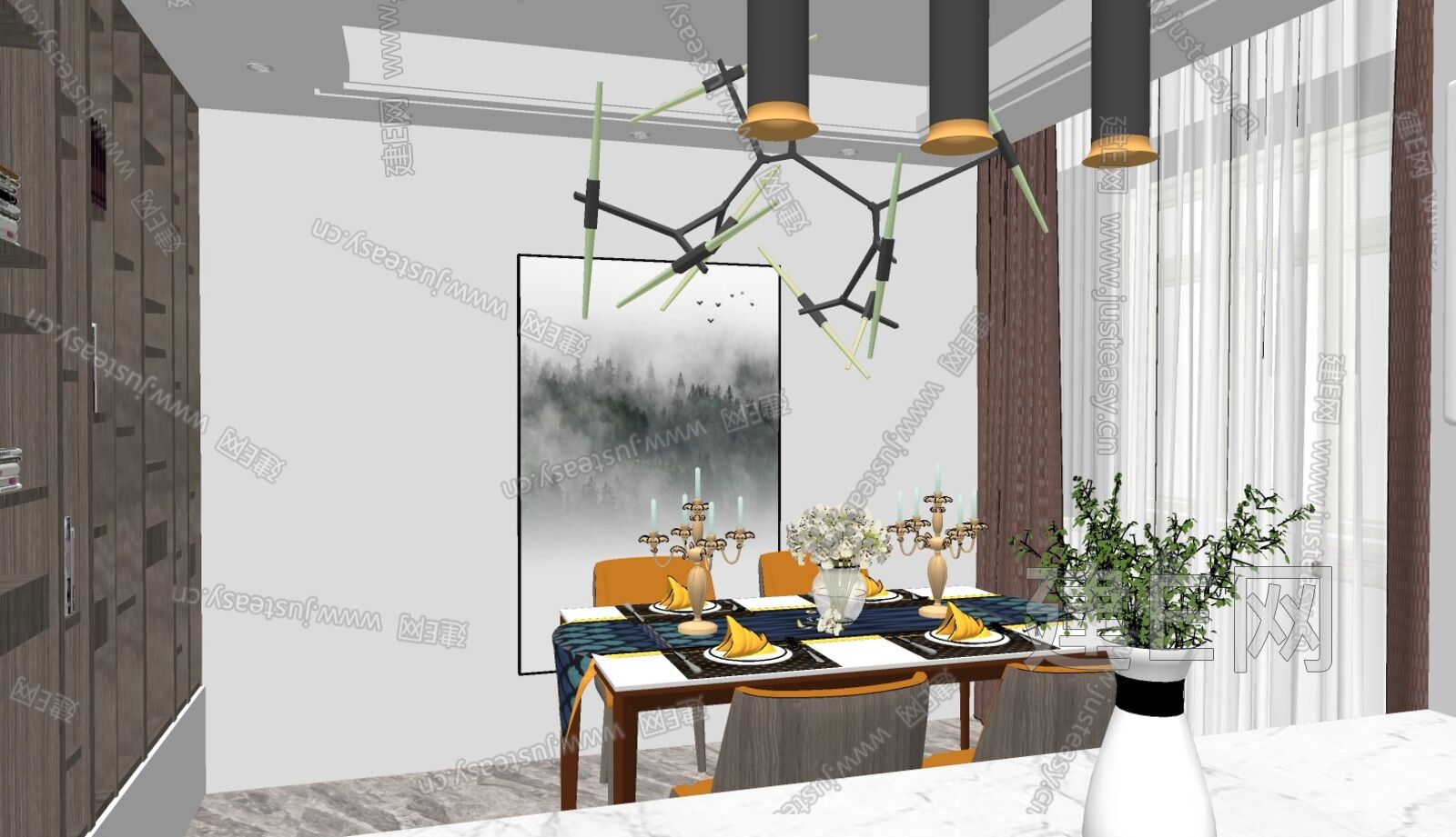 现代客餐厅-sketchup模型_sketchup模型库_建E室内设计网!