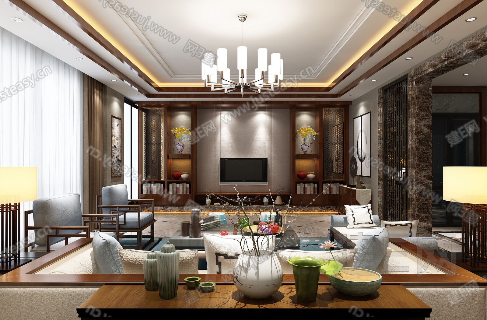 现代客厅模型SU模型下载[ID:106382140]_建e网su模型