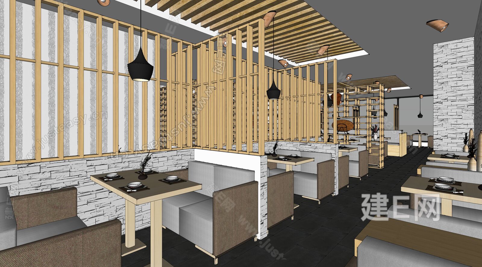 现代餐饮空间模型SU模型下载[ID:106578900]_建e网su模型