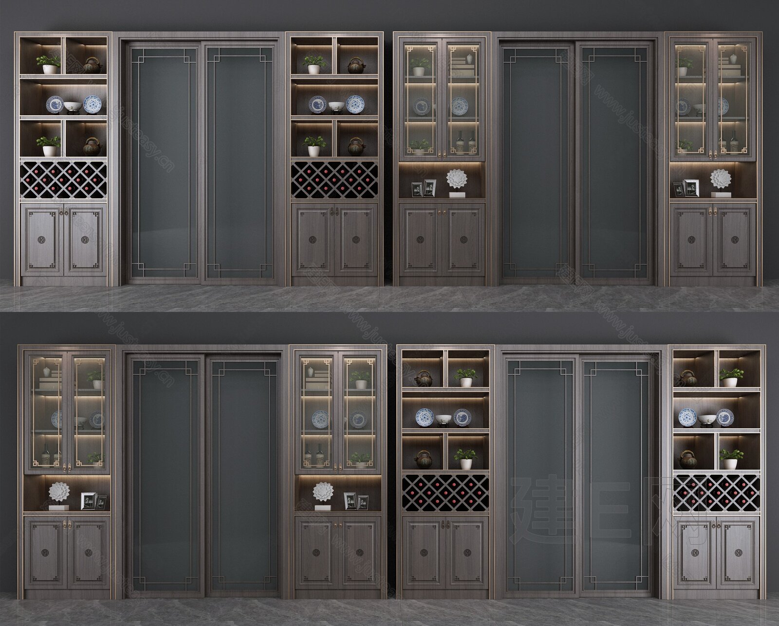 现代酒柜推拉门厨卫门3d模型-免费3dmax模型库-欧模网