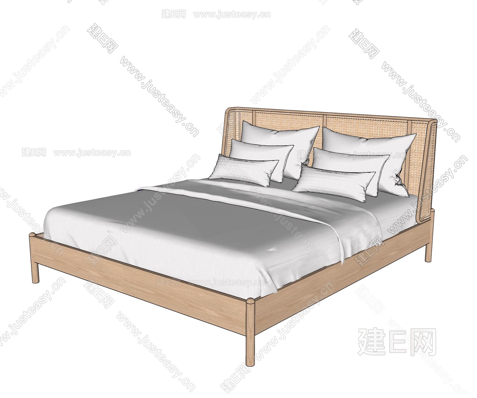 现代双人床模型SU模型下载[ID:107102978]_建e网su模型