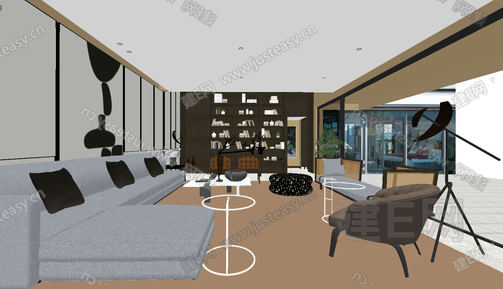 现代客厅-sketchup模型_sketchup模型库_建E室内设计网!