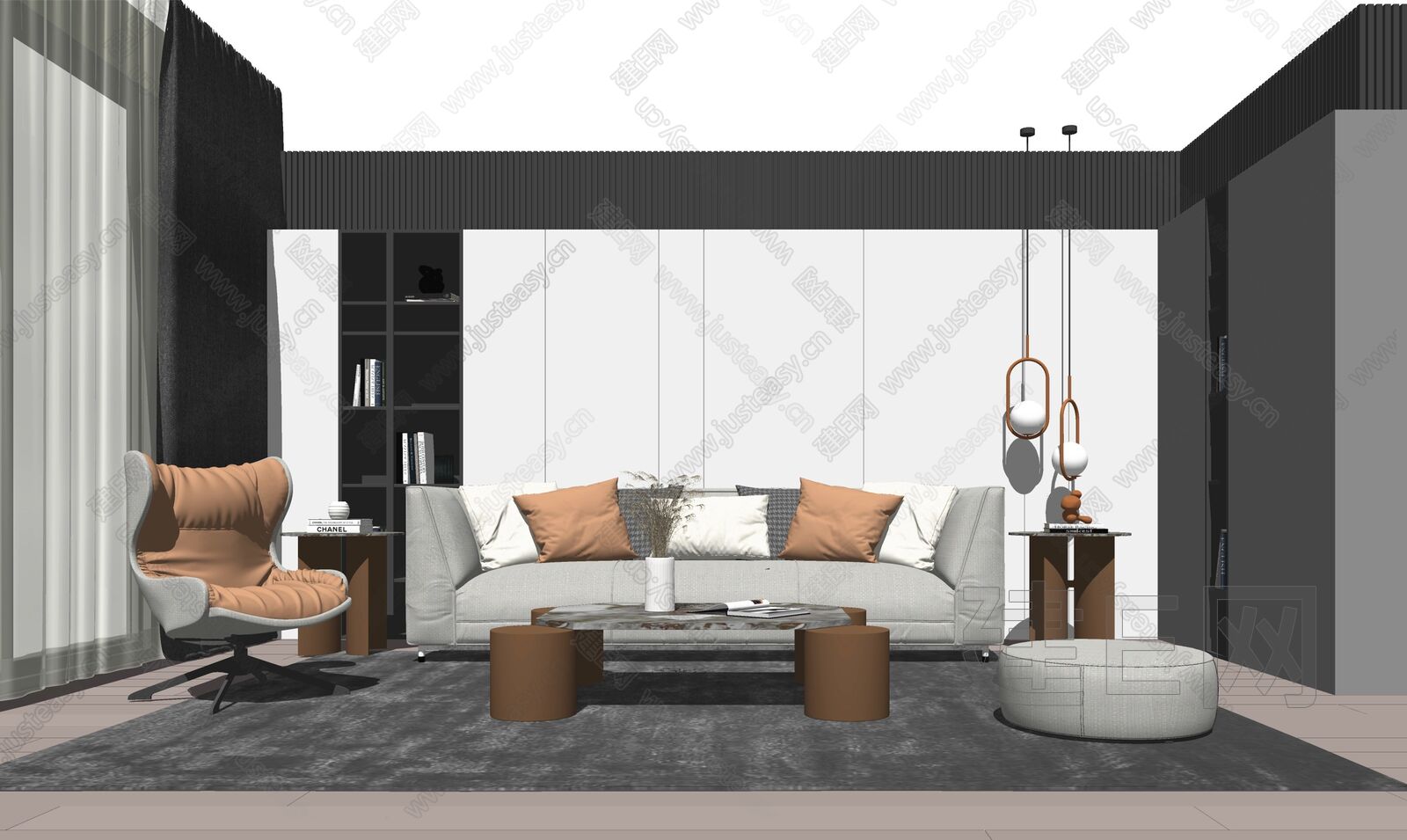 现代客厅模型SU模型下载[ID:108938104]_建e网su模型