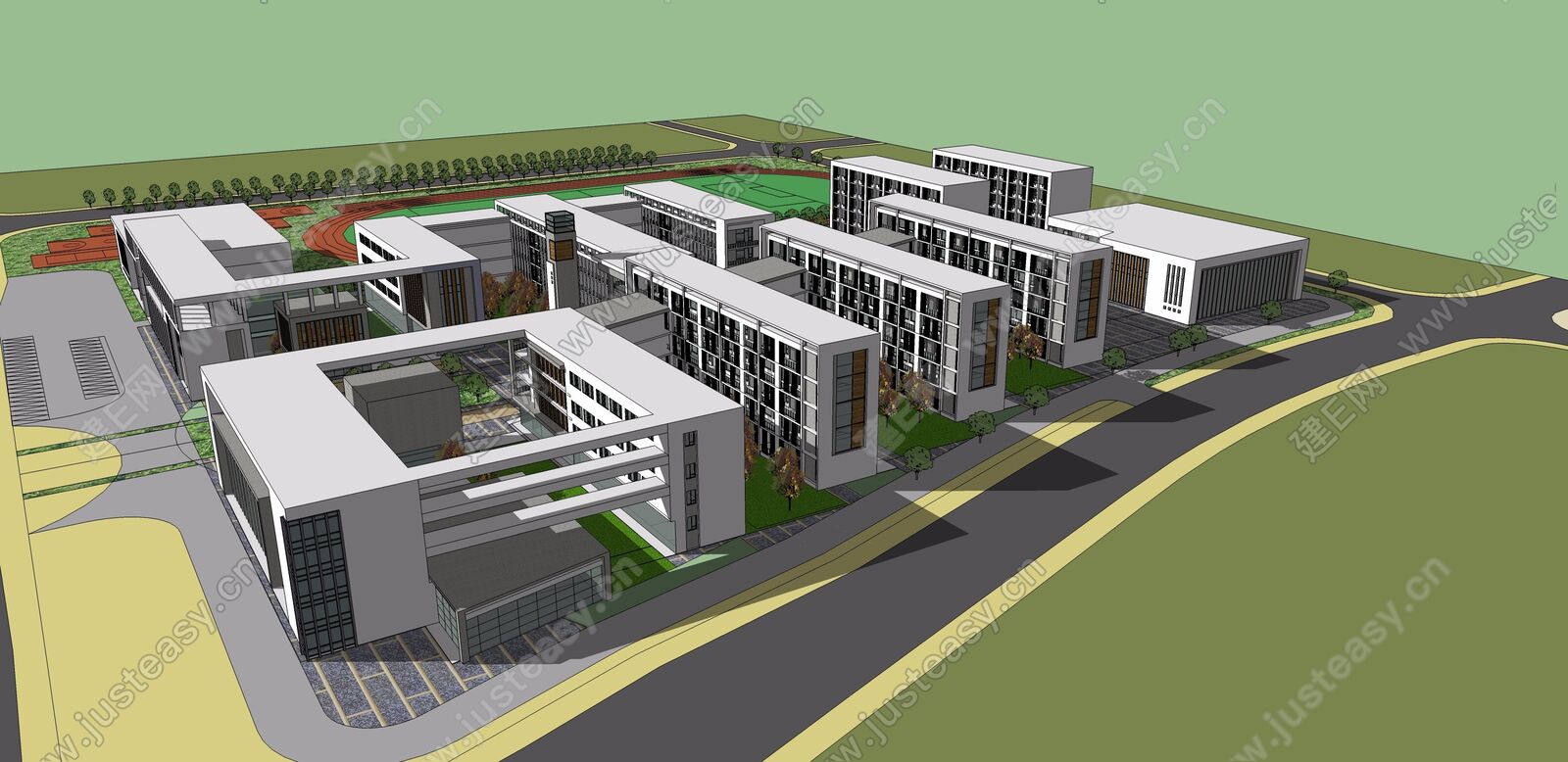 现代校园景观建筑 -sketchup模型_sketchup模型库_建E室内设计网!