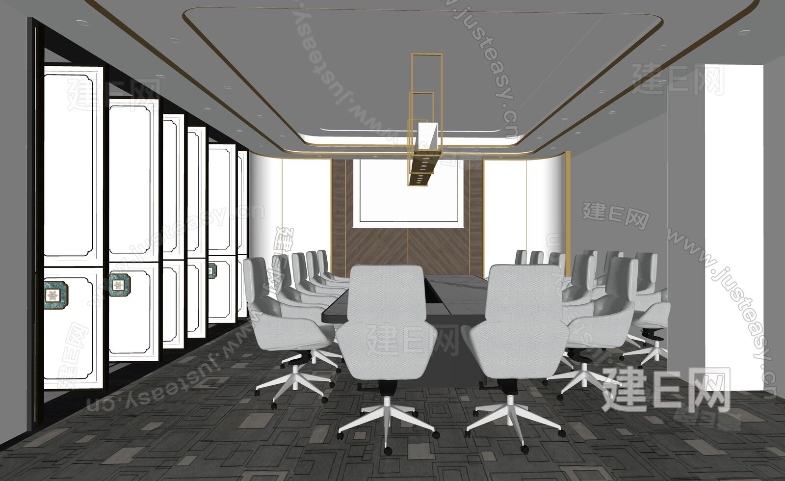 现代会议室模型SU模型下载[ID:102253370]_建e网su模型