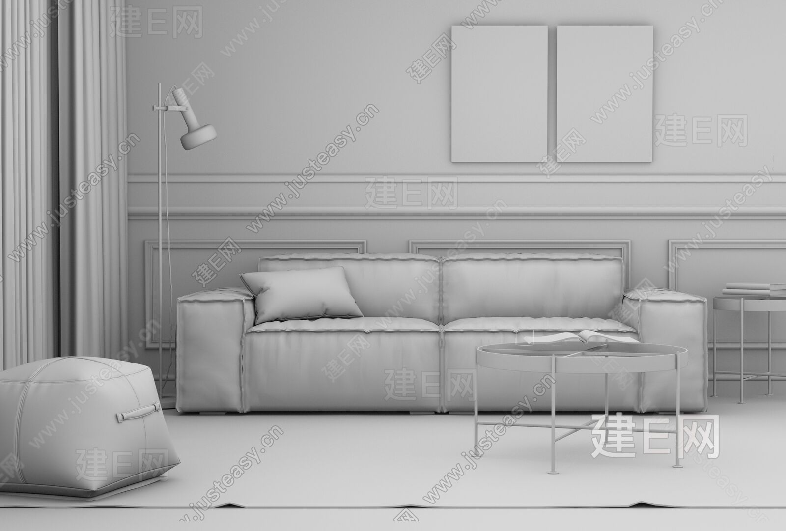 北欧沙发茶几组合模型SU模型下载[ID:102253522]_建E室内设计网