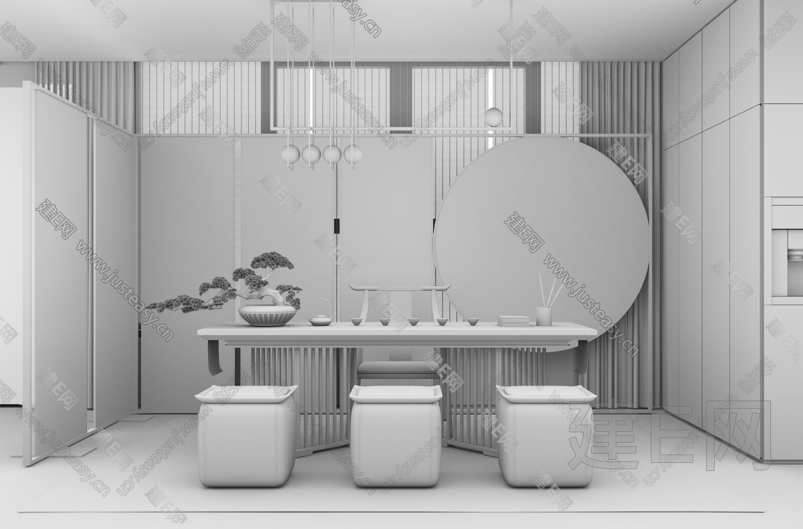 新中式茶室模型SU模型下载[ID:102384616]_建e网su模型