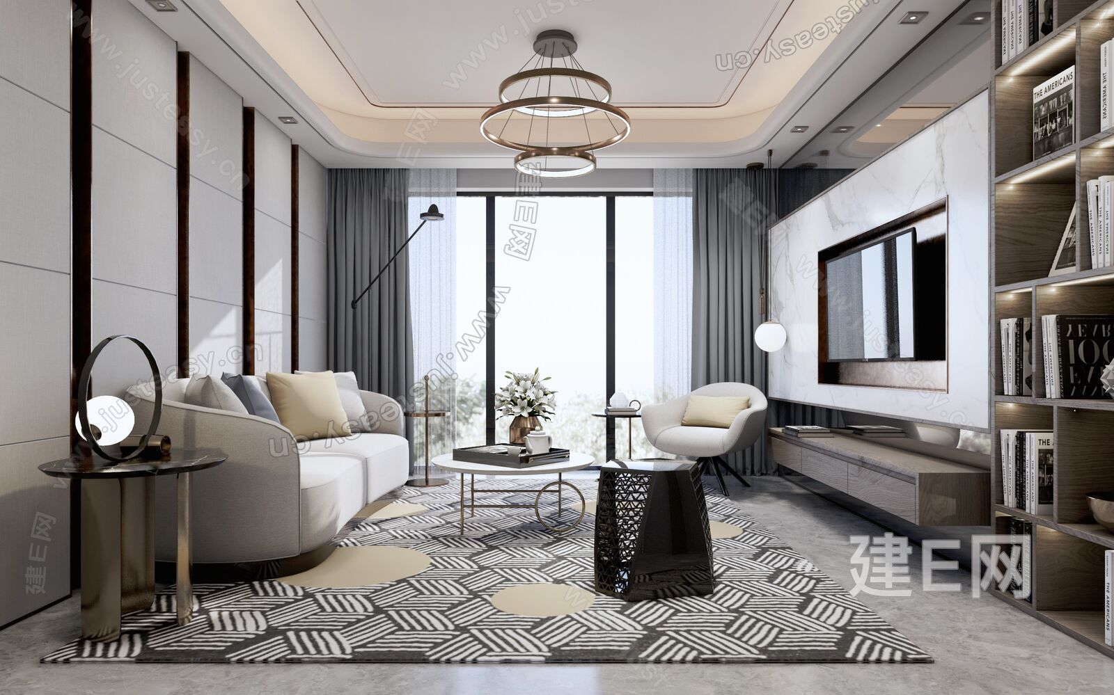 现代客厅模型SU模型下载[ID:102384426]_建e网su模型