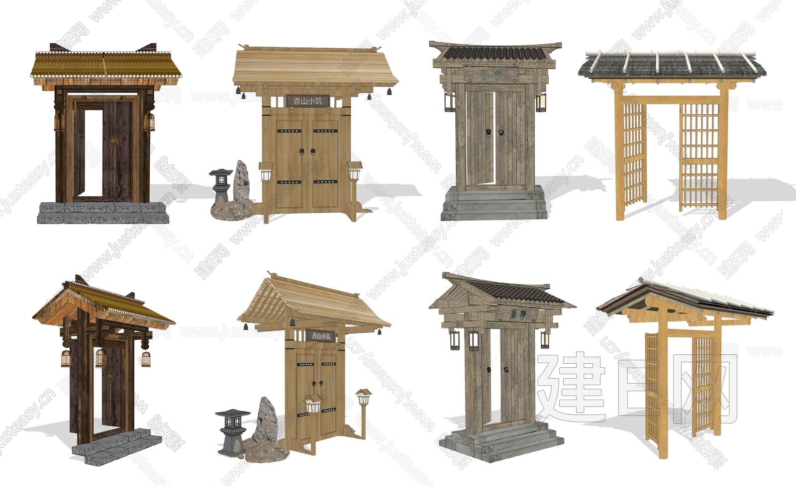 中式小院大门门扉模型SU模型下载[ID:102843356]_建E室内设计网