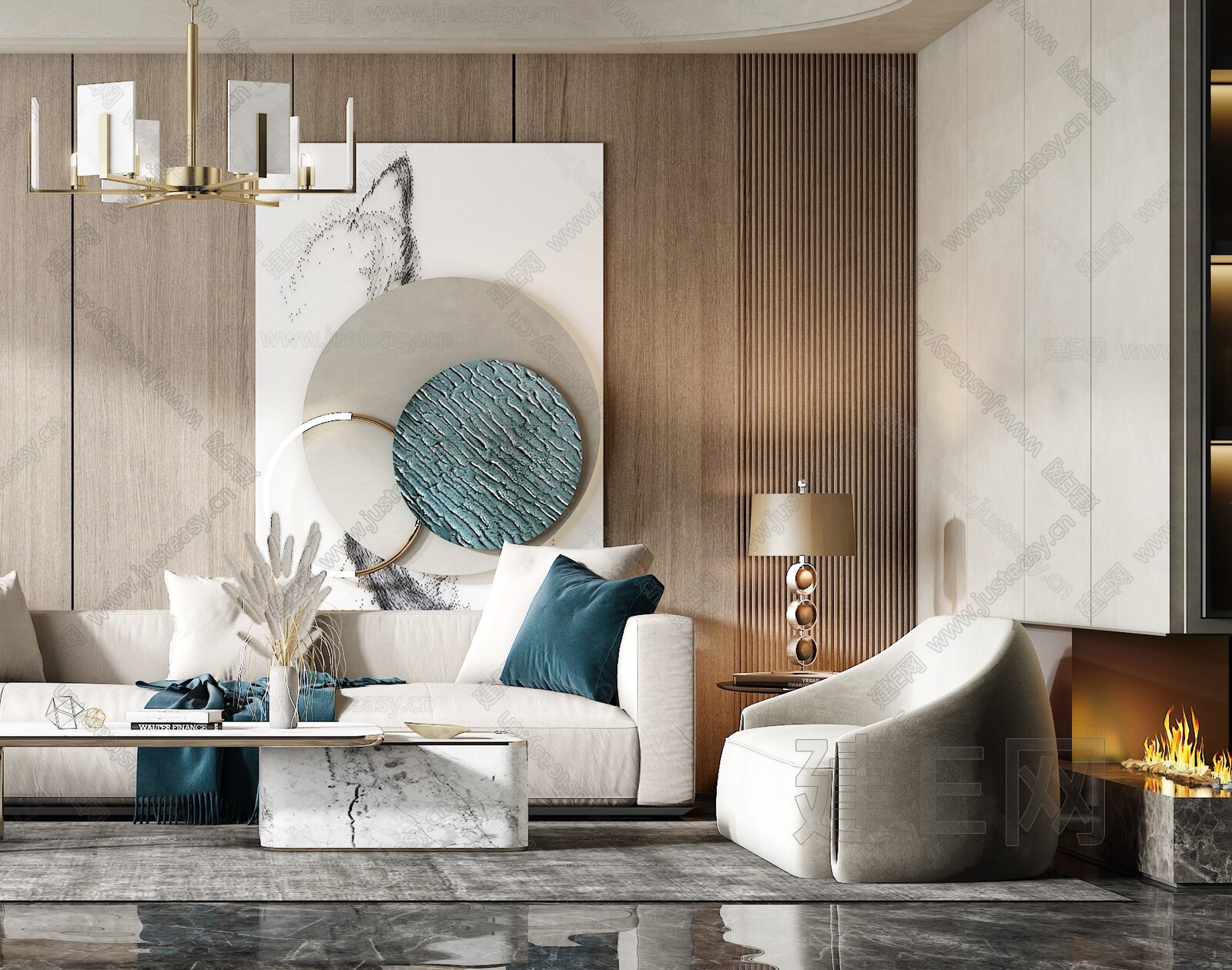 现代轻奢客厅- 建e网3d模型下载网