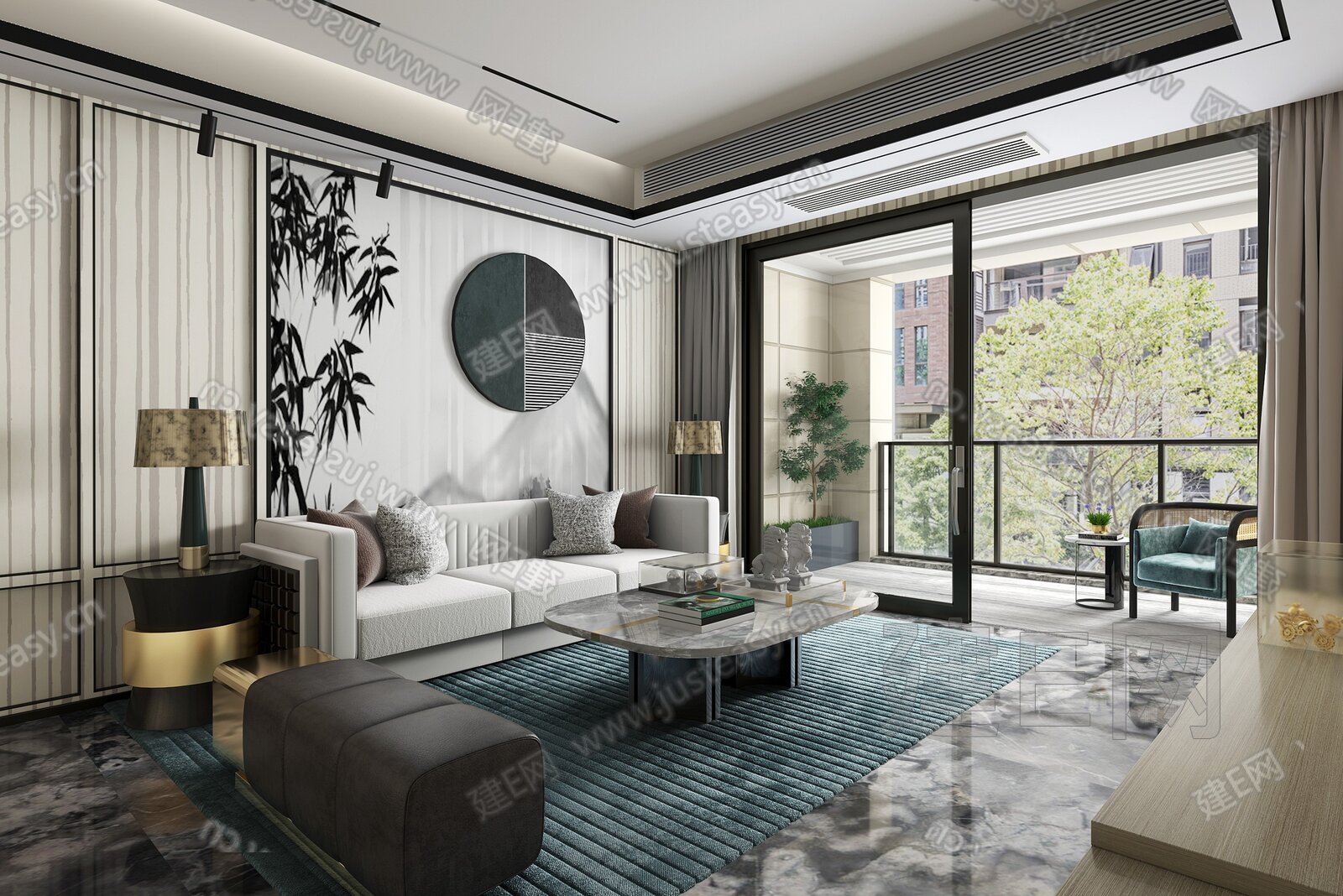 艺居设计 新中式轻奢客厅3d模型