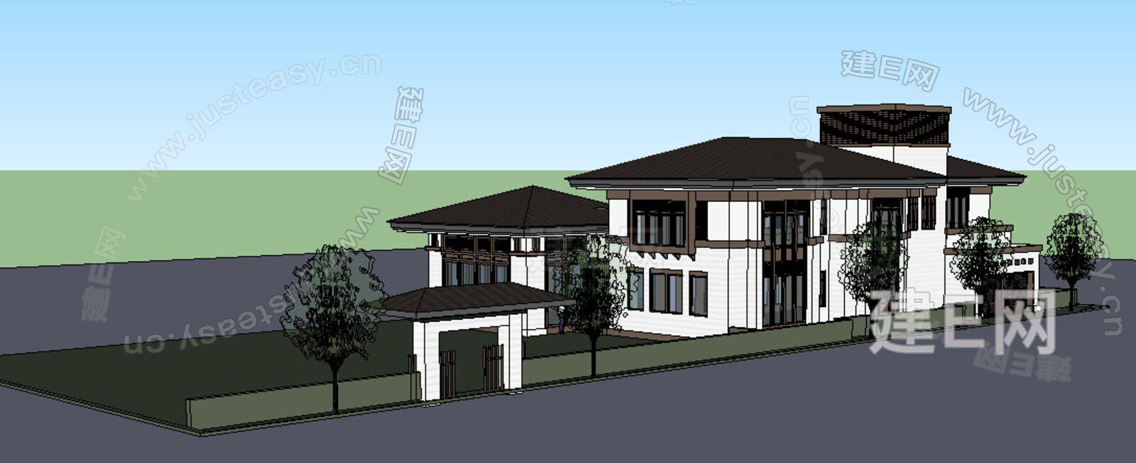 新中式别墅模型SU模型下载[ID:104547256]_建e网su模型