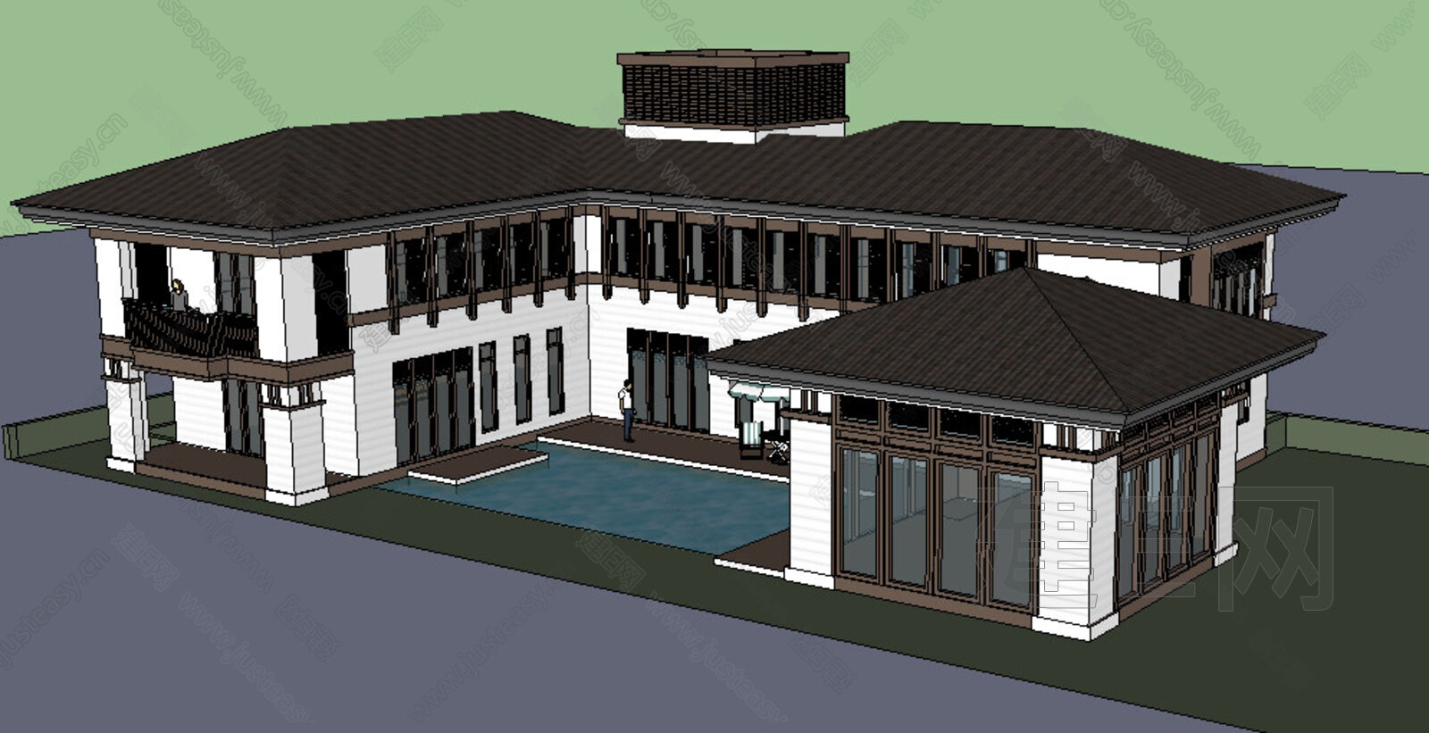 新中式别墅模型SU模型下载[ID:104547256]_建e网su模型