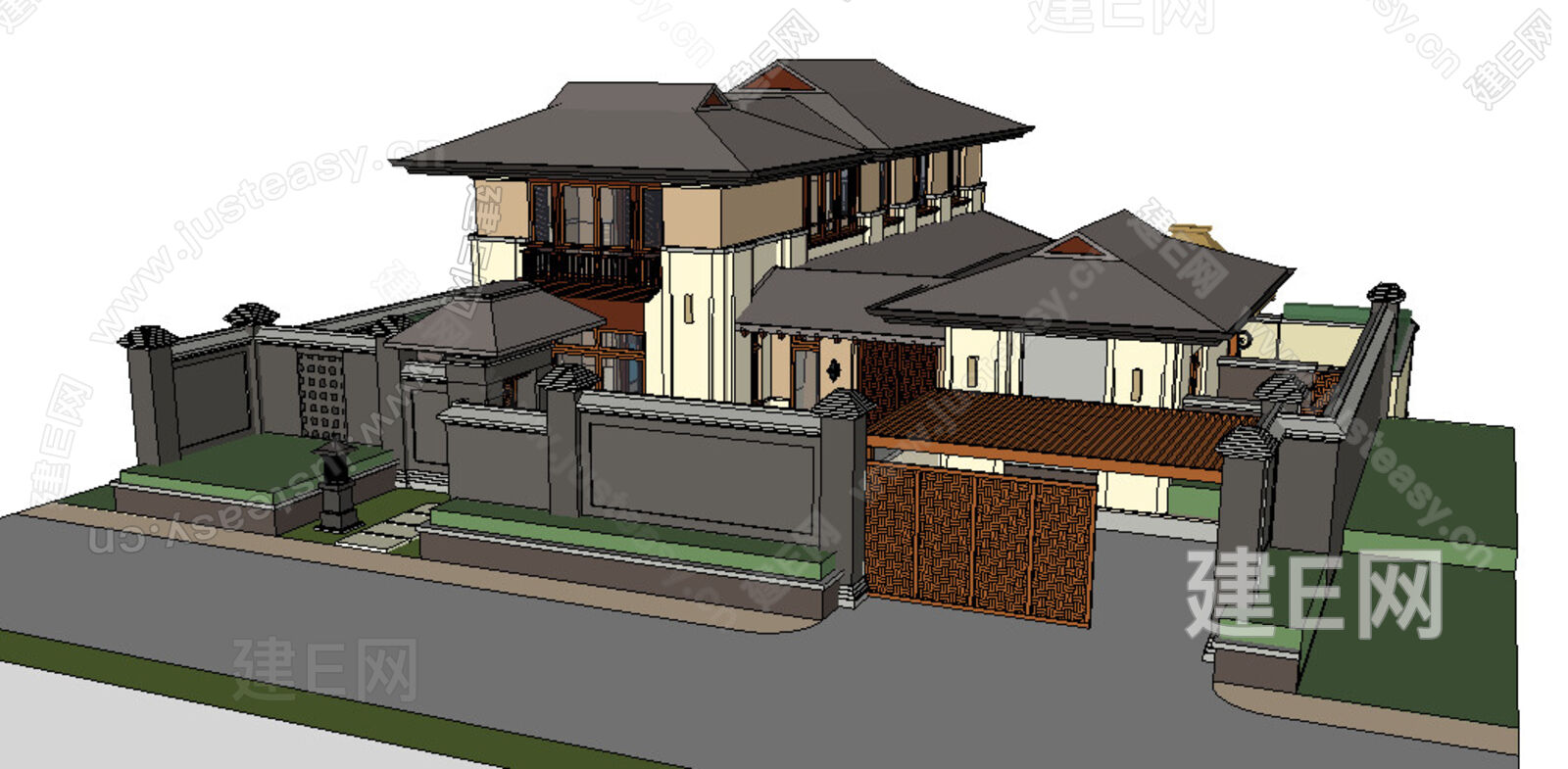 新中式别墅模型SU模型下载[ID:113459977]_建e网su模型