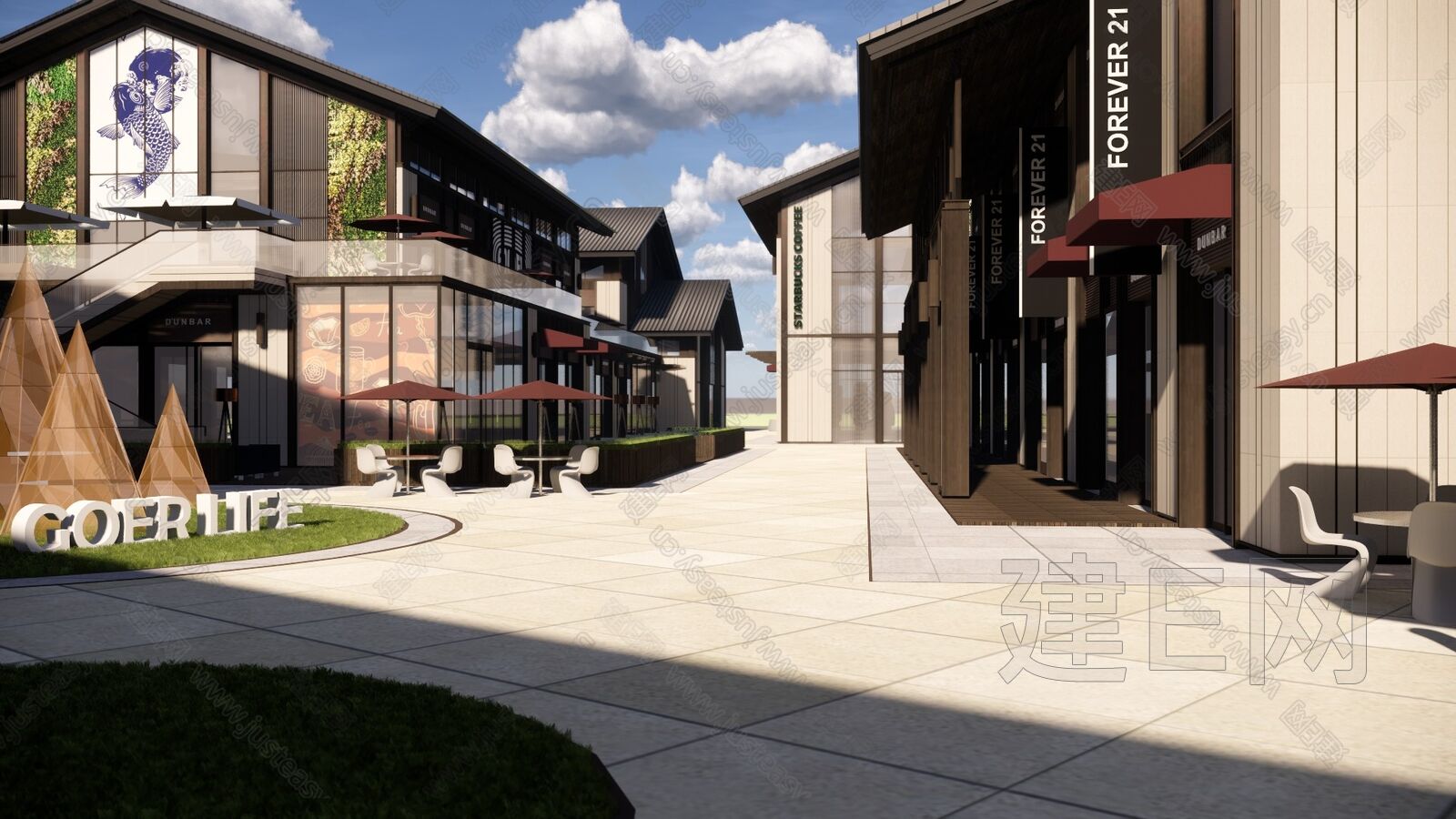 新中式商业街模型SU模型下载[ID:114312030]_建e网su模型